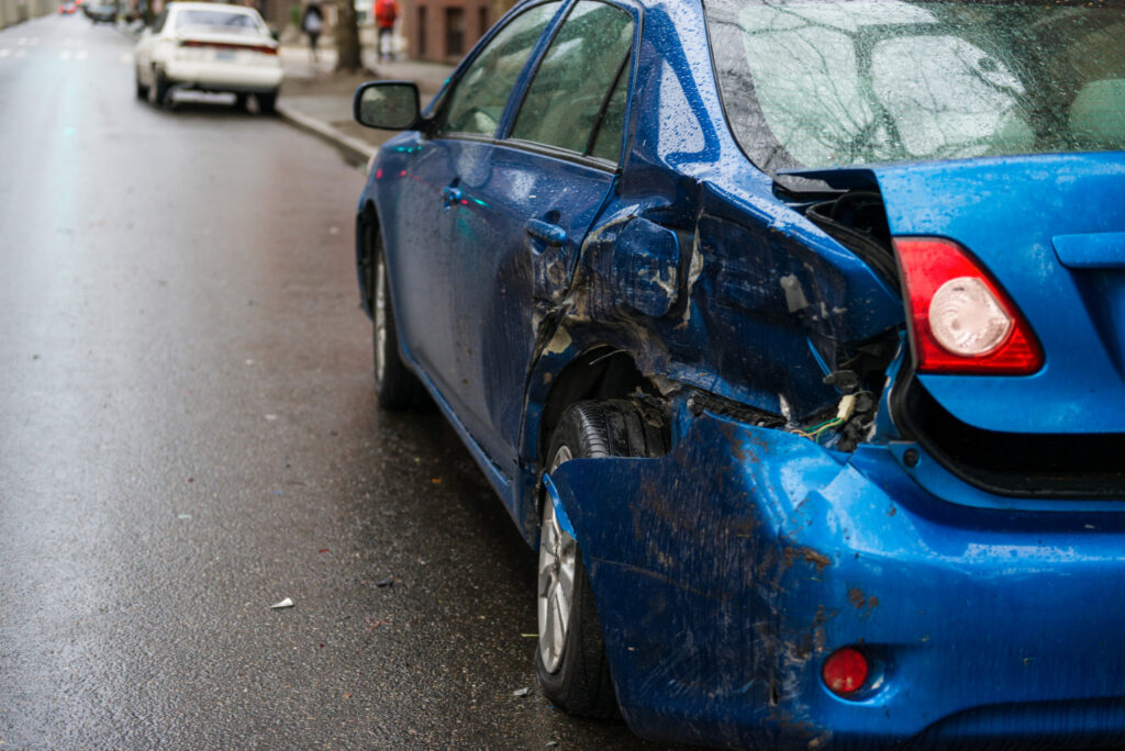 Car sideswiped by another.