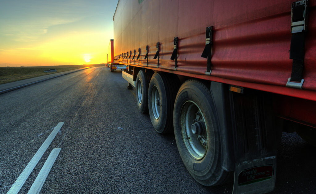 Semi-truck on freeway.